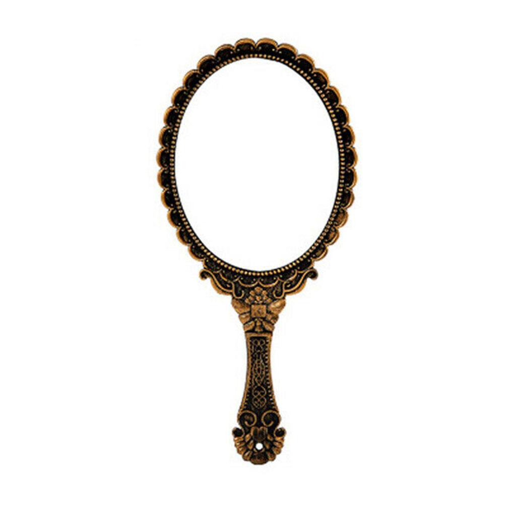 Vintage Makeup Mirror Antique ABS Plastic Cosmetic Glass Mirror with Non-slip Handle