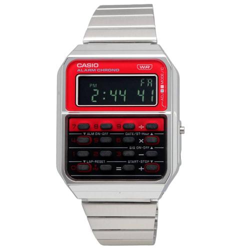Casio CASIO Vintage Series Digital Watch with 8 Digit Calculation Function Heritage Colors CA-500WE-4B Unisex Metal Band Silver X Red Overseas Model