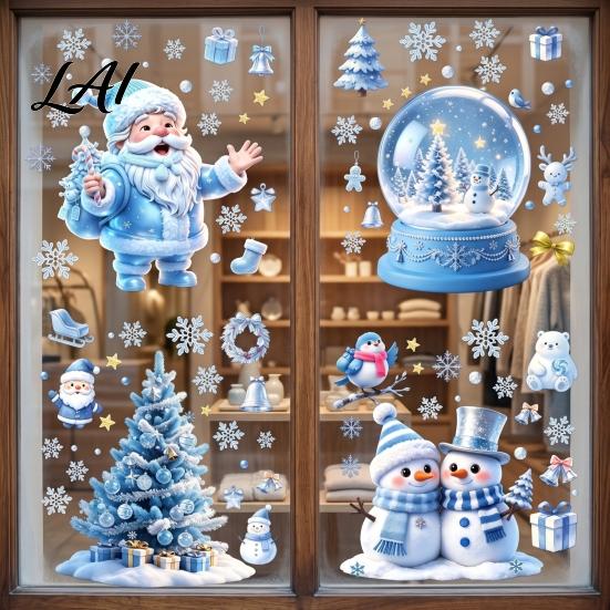Winter Wonderland Decorations Christmas Snowflakes Santa Static Sticker Waterproof PVC Window Decorative Stickers for Glass Decal Removable