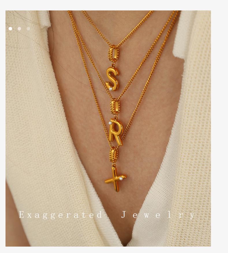 18k Gold-Plated Titanium Steel Bubble Letters Necklace for Women