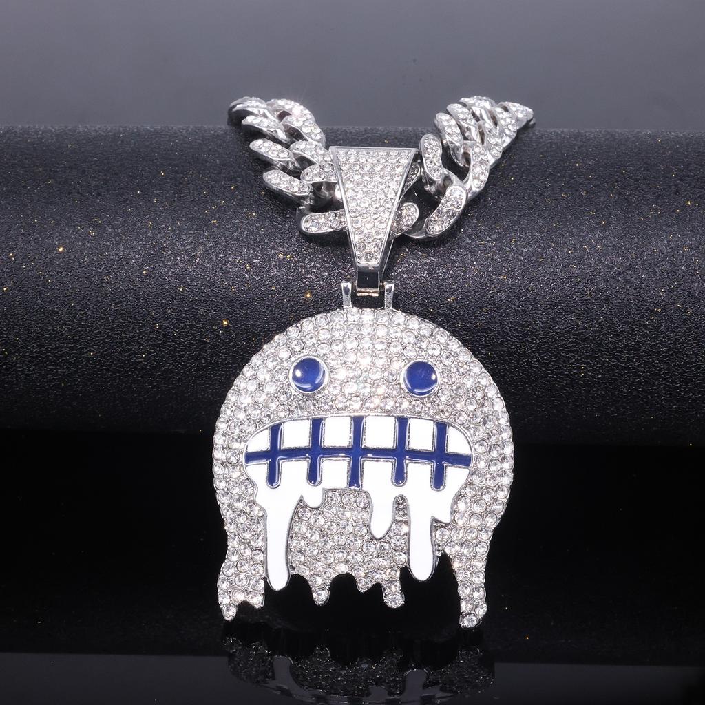 European American Hip Hop Jewelry Ice Face Enamel Emoji Pendant Men Hipster Street Rap Full Diamond Cuban Chain Necklace