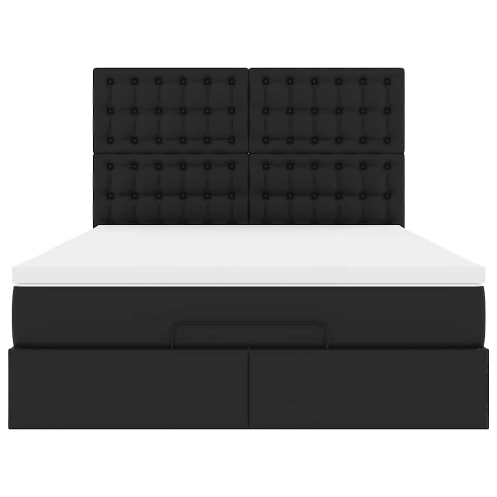 Ottoman Bed with Mattress & LEDs Black 140x190 Cm Faux Leather