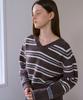 AHWE Alpaca Striped V-Neck Knit_Brown