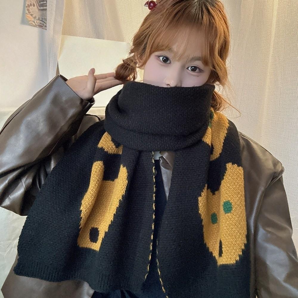 Korean Style Puppy Pattern Scarf Lightweight Knitted Shawl Fashion Cashmere Blend Scarf  Unisex