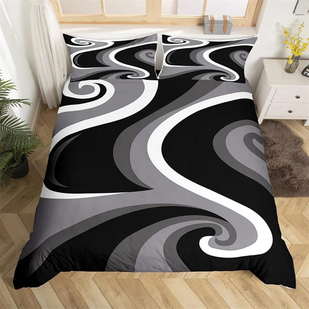 Gray Black Red Swirl Duvet Cover Trippy Stripe Geometric Microfiber Abstract Geometry For Women Quilt Cover Bedroom Decorations