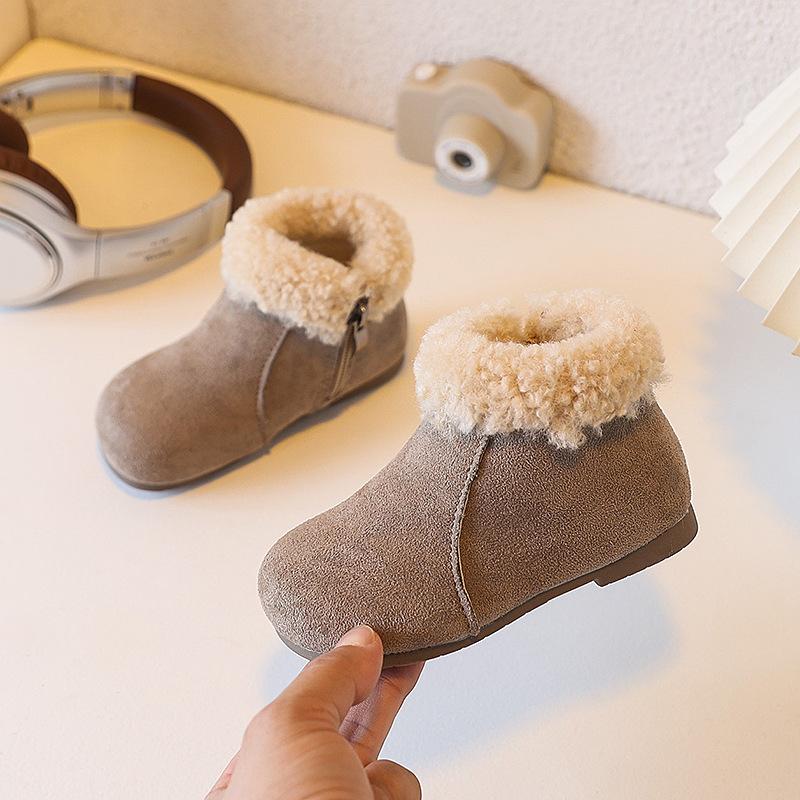 Modische Mädchen-Schneestiefel, Bequeme Neue Kinder Retro Pelzige Kurze Stiefel, Fleece-gefütterte Flache Winter-Baumwollschuhe