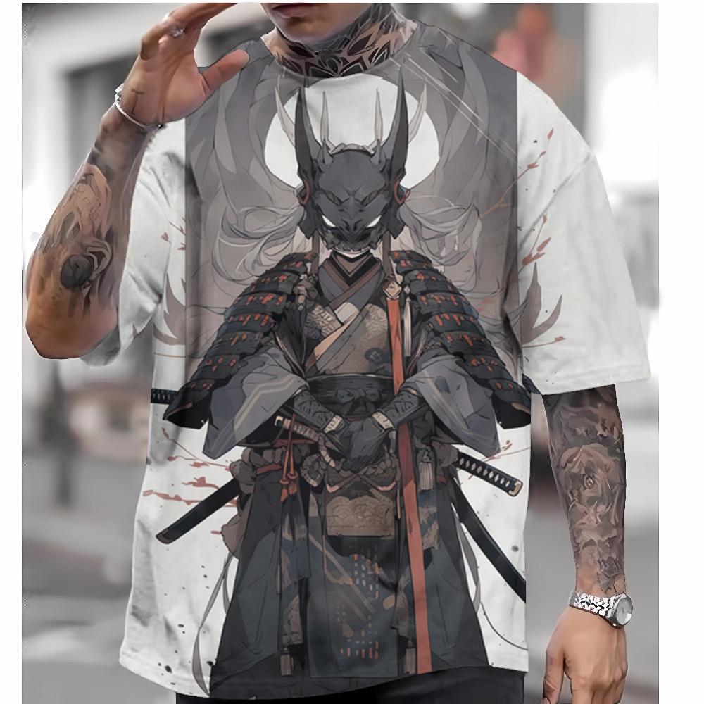 Men's Japanese T-shirt Oni Samurai Pattern T-shirt Printing