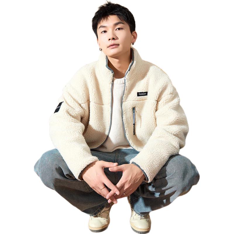 

TonLion Men s 2024 Stand Collar Faux Lamb Wool Lined Thick Jacket L