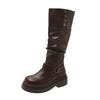 Brown Retro British Style Thick Heel Platform Boots Women's 2025 New Autumn and Winter Thin Boots Knight Boots