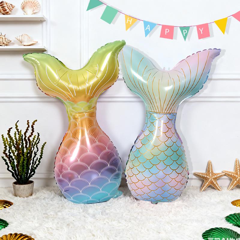 Mermaid Party Gradient Balloons Set: Tail & Large Shell Foil Balloons