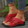 Slippers Women's Summer New Large Size One-word Hollow Bow Thick-soled Wedge Casual Sandals