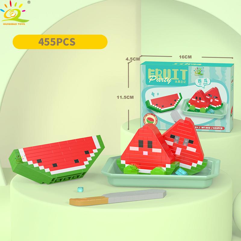 HUIQIBAO Mini Cute Fruit Micro Building Blocks 3D Diamond Model Lemon Bricks DIY City Construction Toys for Children Kids Gift