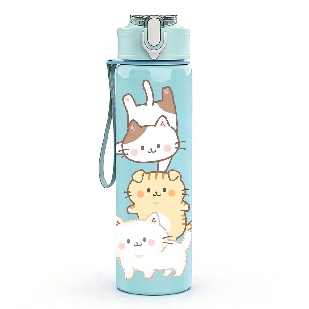 1PC Bunny Carrying Backpack Cartoon Print 750ml Color Plastic Sports Water Bottle Leakproof Flip Straw Lid Suitable for Sports Office Home Use