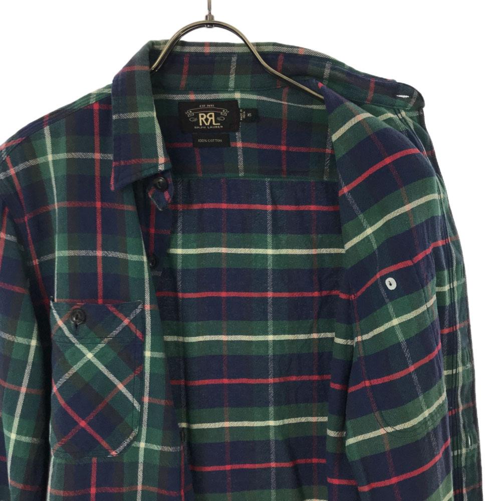 RRL One Star Check Long Sleeve Shirt XS Green System RALPH LAUREN Men's Used