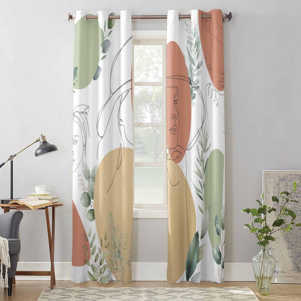 Boho Abstract Leaves Window Curtains for Living Room Luxury Bedroom Curtain Kitchen Blinds Drapes Curtains