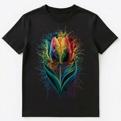 Colorful Paint Splash Tulip Flower Art Graphic Unisex T-Shirt