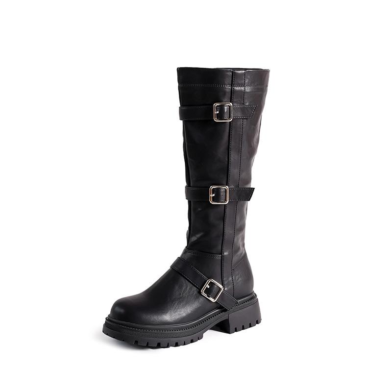 Stiefel im Maillard-Stil Damen Westernstiefel kleine Stiefel mit dicker Sohle aber Knie 2025 neue hohe Ritterstiefel
