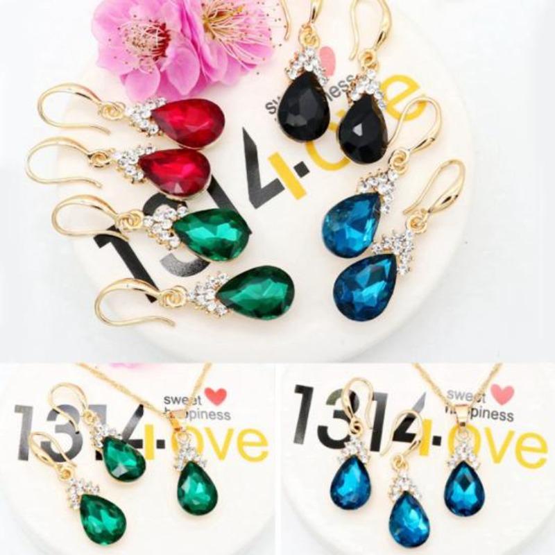 Vintage lágrima Rhinestone mujeres joyería conjunto collar gancho pendientes colgantes