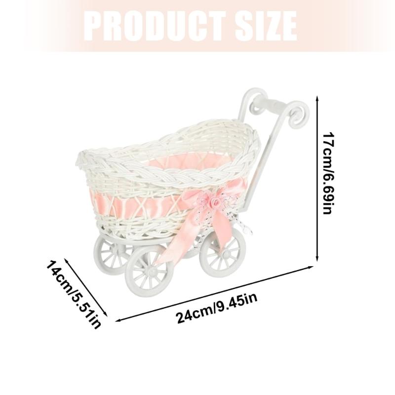 Rattan Style Candy Display Trolley For Wedding Event Plastic Candy Holder Basket Multipurpose Home Organization