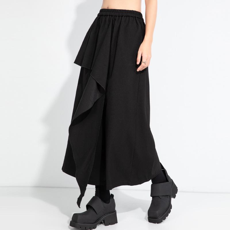 

Autumn 2025 Irregular Wide-Leg Nine-Point Skirt Pants - Slimming, Hip-Hiding, Solid Color, Plus Size M (45-60 kg)