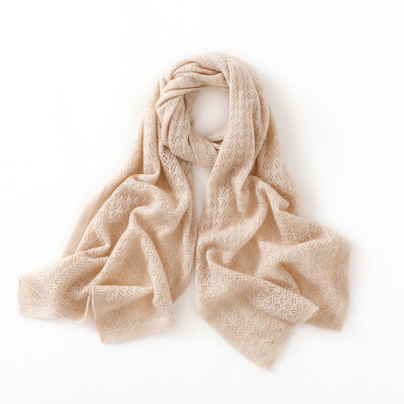 2025 Cashmere Women's Solid Color Knit Shawl: Hollowed-out Long Scarf and Neck Protector for Autumn/Winter