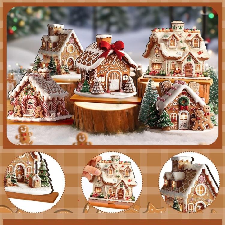 Christmas Villages House Miniature Gingerbreads House Figurine Christmas Collectible Buildings Christmas Decorations