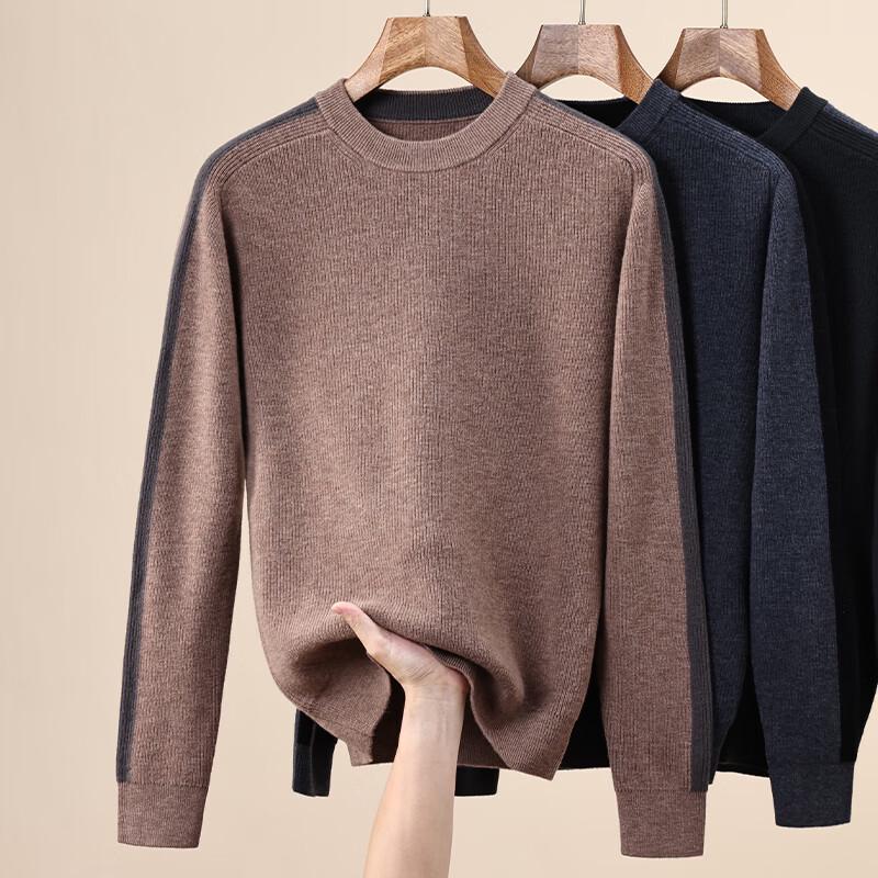 Hengyuanxiang Men's 100% Wool Crew Neck Winter Sweater