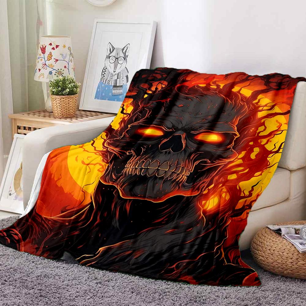 1Pc Hellish Skull Portrait Flannel Blanket, Soft And Comfortable, Casual Warm, Camping Travel, Christmas, Halloween Xmas Gift. G189