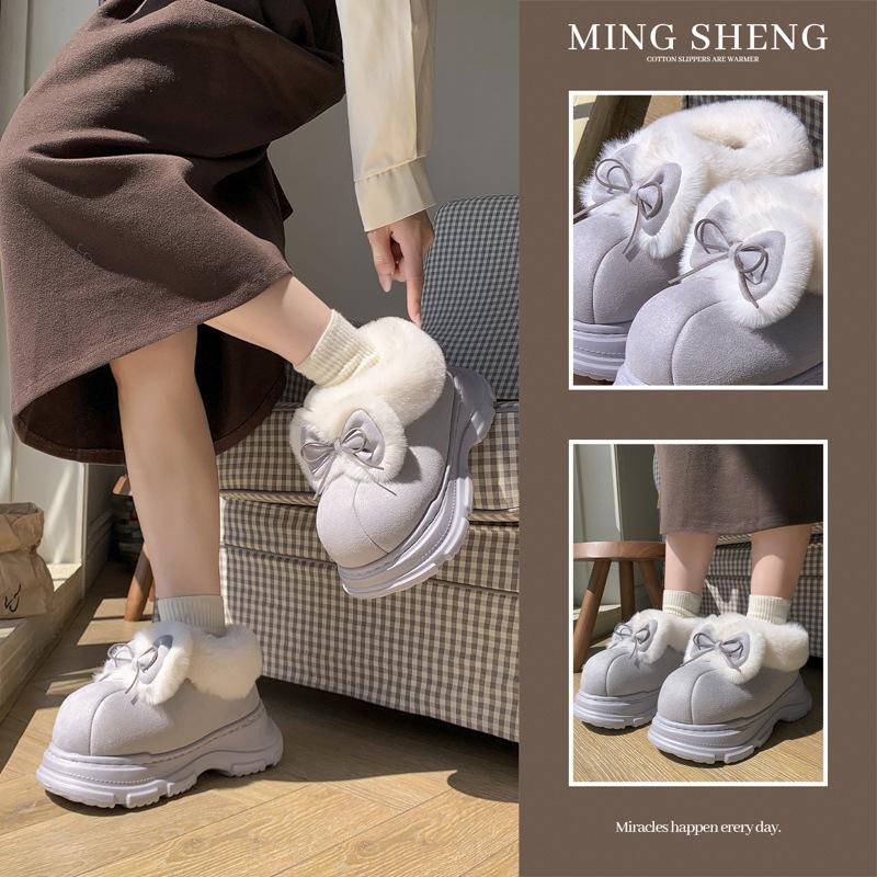 Fleece cotton slippers, cute versatile bags and cotton shoes in autumn and winter, home indoor soft-soled warm snow boots