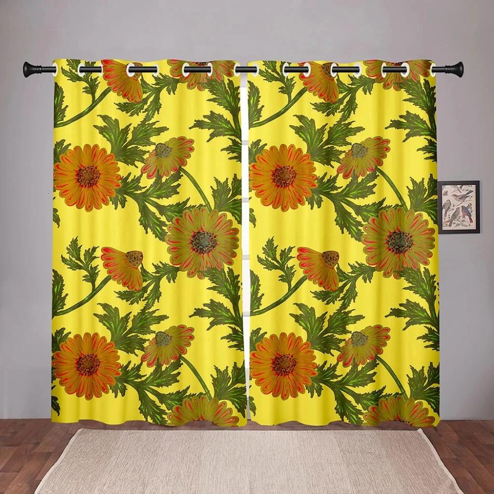 Sunflower Floral Vintage On Sale Blackout Window Curtain for Bedroom Living Room Bathroom Kicthen Door Thick High Shading New