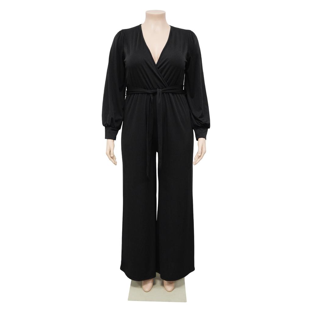 Tuta da Donna Taglie Forti Moda Temperamento Ampia Gamba Dritta Tinta Unita Cintura