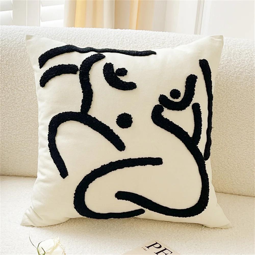 Ins Czarno-biała szachownica Siatka haftowana kreatywna poszewka na poduszkę z tyłu poduszka dekoracyjna domowa sofa łóżko krzesło salon