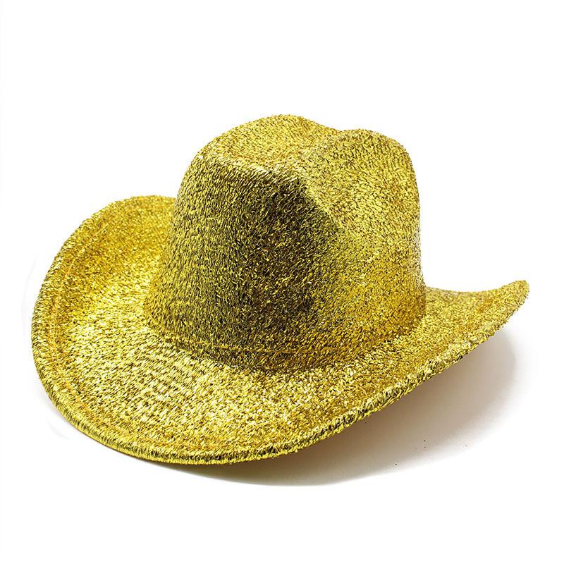 Cappello Western Classico da Cowboy con Pizzo e Filo d'Oro per Artisti da Palco e Appassionati di Feste