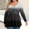 Women's Plus Size Shirt Long Sleeve  Print Top Pleated Casual V-Neck Top
