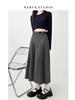 Women's Plus Size High Waist A-Line Woolen Pleated Skirt for Pear Shape, Mid-Length, Slimming Hips Cover
