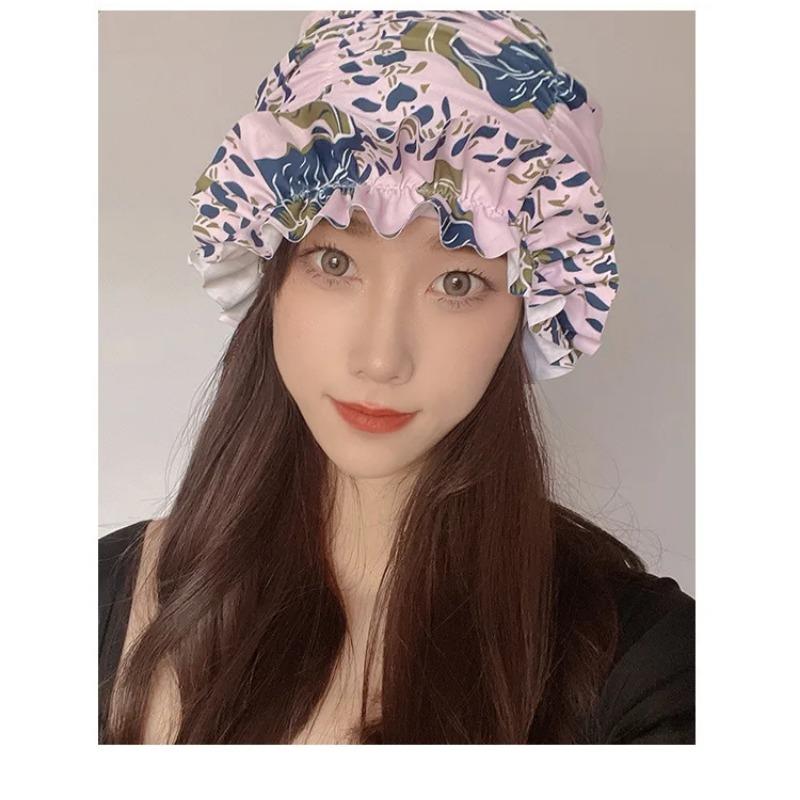 Womens Swim Cap for Long Hair Cute Korean Style Colorful Fabric Design Elegant Beach Photography Hot Spring Swimming Cap