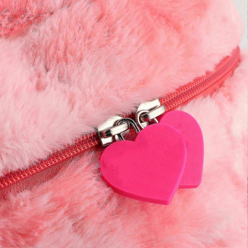 Cartoon Plush School Backpack with Adjustable Strap - Red