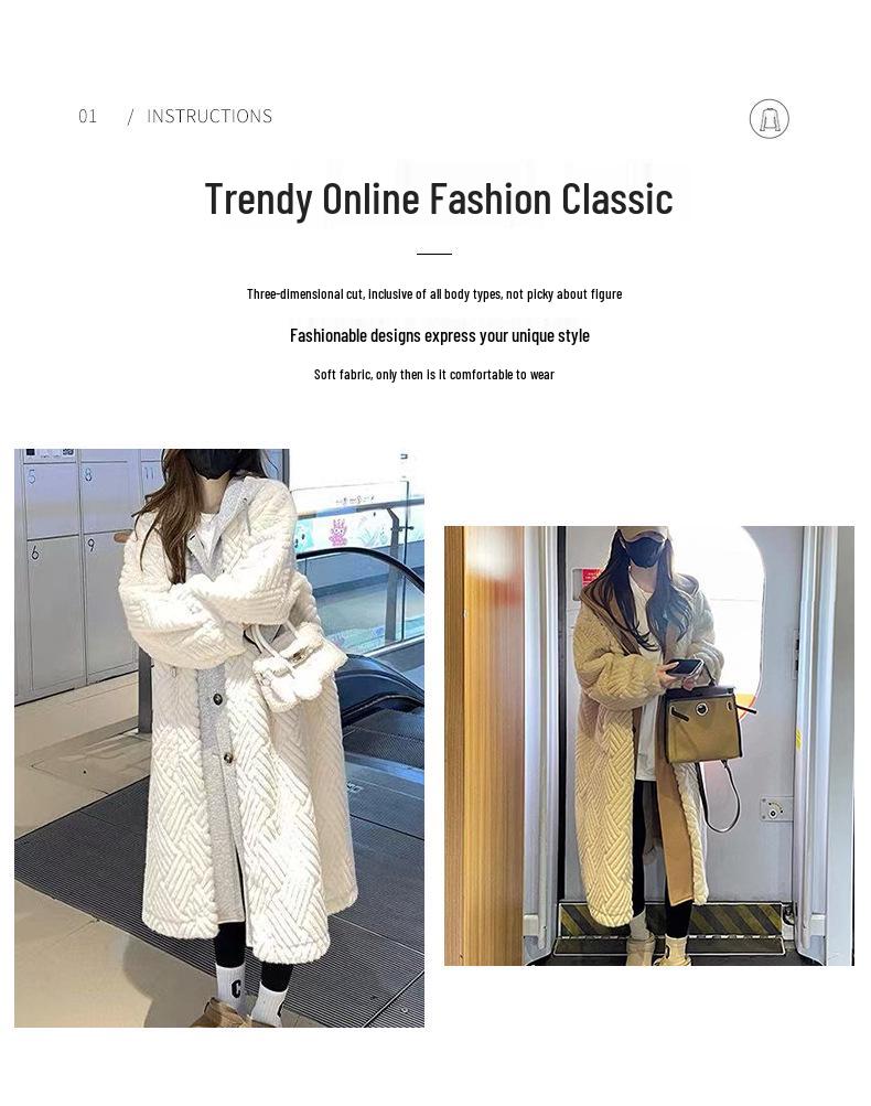 Damski płaszcz ze sztucznego futra jagnięcego i skóry - Jesień/Zima Długi styl