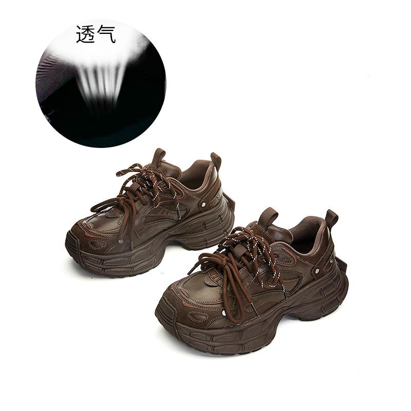 

Туфли женские на присосках из кожи с подошвой из искусственной кожи 2025 года, весна, новые, толстые, с увеличенной подошвой, женские туфли в стиле ретро, повседневные, универсальные, спортивные туфли 40 шоколадный