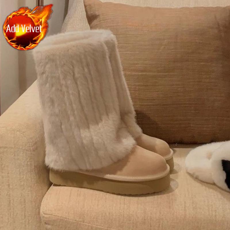 Fashion Mid Calf Large Size Warm Round Toe Platform Plush Women's Snow Boots Winter Fashion 2025 Trend Y2k Novelty on Offer Ladies Shoes