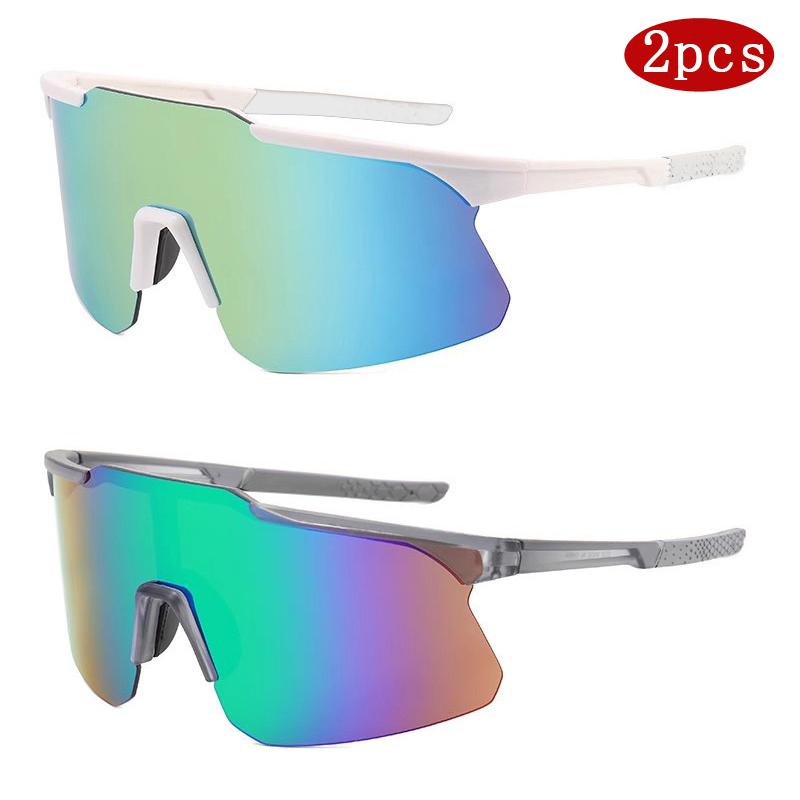 2pcs Mirror Lens Cycling Bike Sunglasses New Sports Sunglasses Outdoor Running Windproof Mountaineering Sunglasses Female UV400