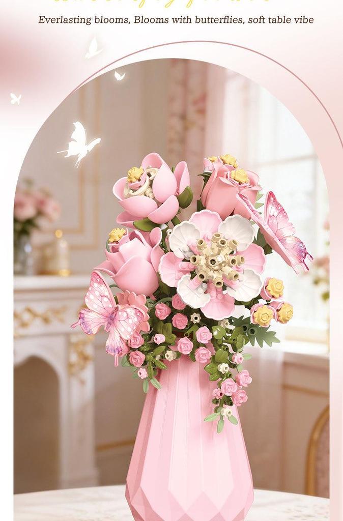 Compatible with LEGO Sunflower Building Block Vase: Handmade Bouquet Ornament & Girls' Gift Toy.