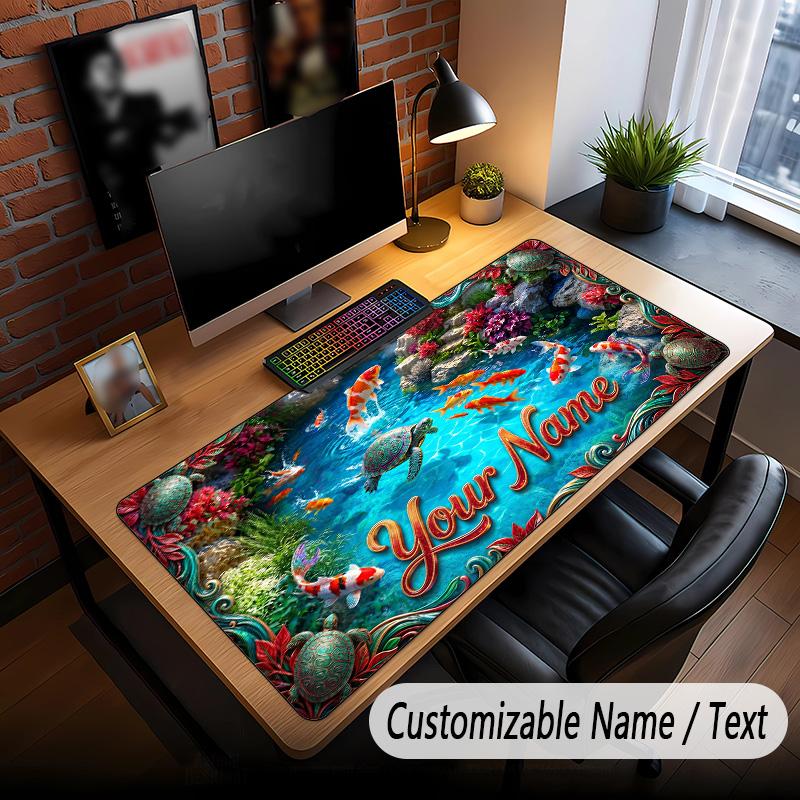 Koi Fish Theme Custom Mouse Pad Personalized With Name Text Customized Desk Mat For Office Home Decor