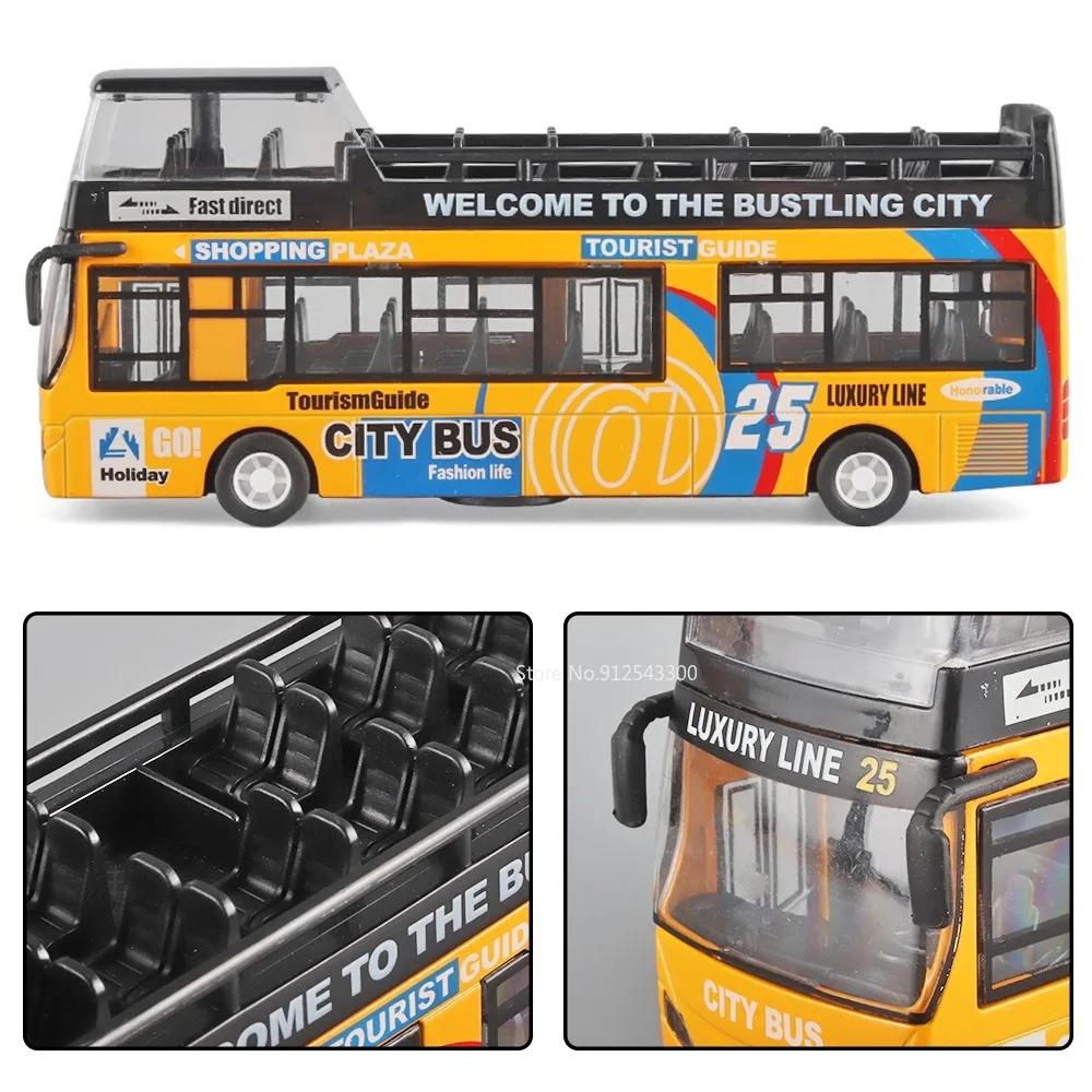 Scale 1:32 Double Decker Sightseeing Bus Toy Model Car Simulation Alloy Sound Light Pull Back Collection Models for Kids Gifts