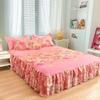 Double Layers Bed Skirt Non-slip Mattress Cover Protector Flower Printed Princess Bed Skirt Bedspread Bed Cover Bedsheet Decor