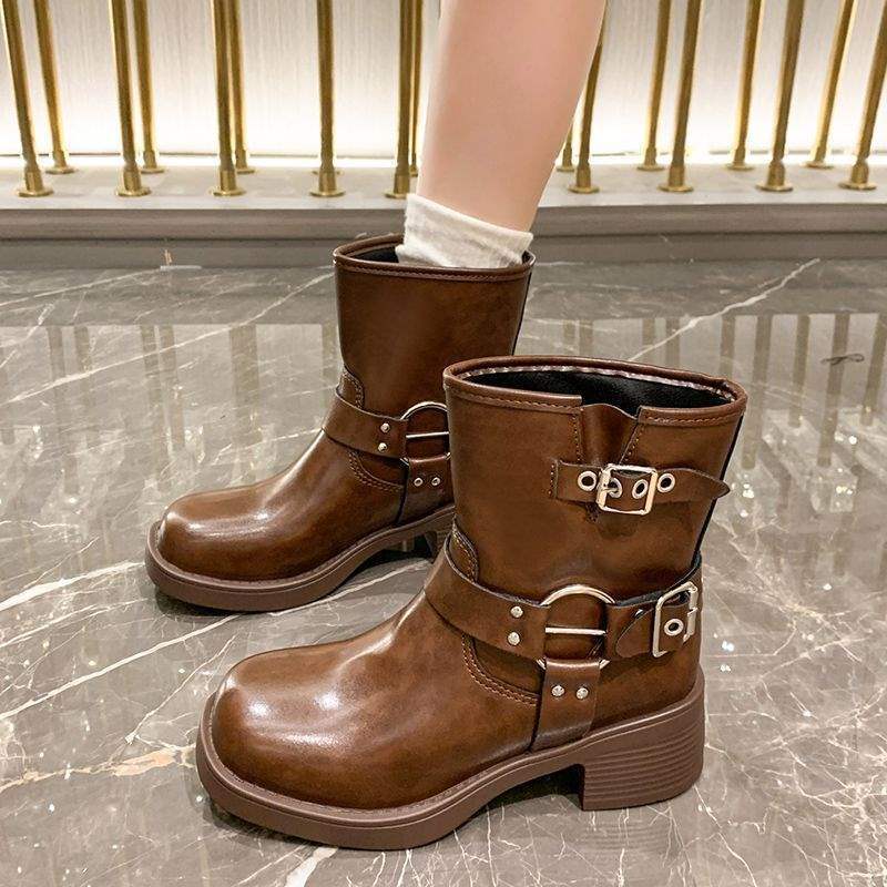 Западные ковбойские сапоги толстый каблук ретро сапоги 2025 новые ботинки Мартина женские короткие сапоги коричневые сапоги-чулки короткие сапоги 40 коричневый