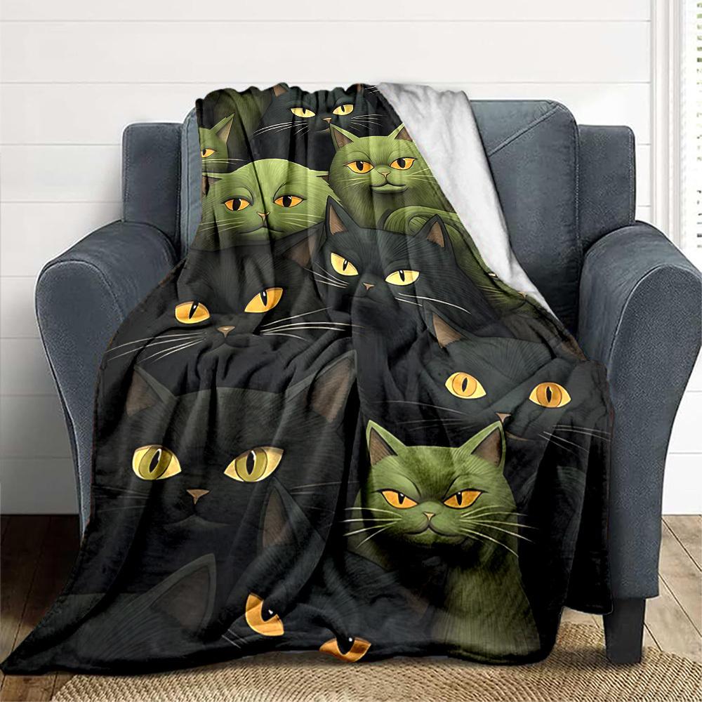 1pc Cat Kitty Print Blanket   Lightweight Flannel Throw Blanket For Sofa, Bed, Living Room, Office, Outdoor Travel, Camping