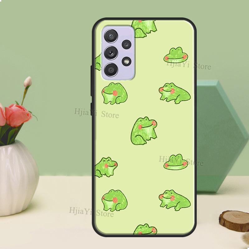 Cute Green Frog Case For Samsung A54 A34 A24 A14 A51 A71 A12 A22 A32 A52 A72 A73 A33 A53 A13 Back Cover