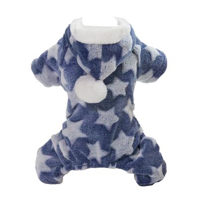 Dog Fleece Clothes Star Pattern 4 Legs Coral Fleece Puppy Hoodie for Autumn Winter Blue M