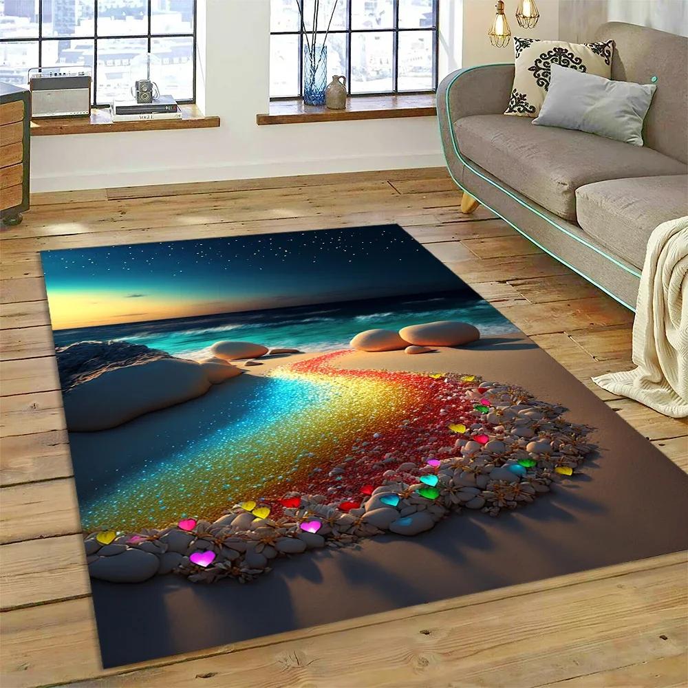 2025 New Style Colorful Pebble Rainbow Road Beach Stone Nature Carpet Rug for Living Room Bedroom Home Sofa,Non-slip Floor Mat